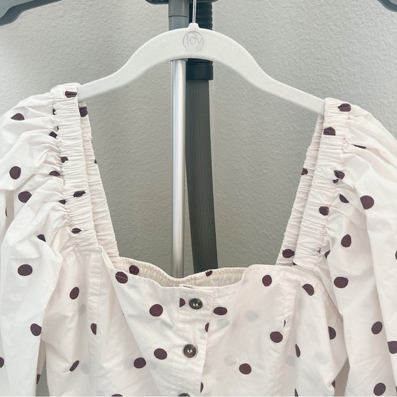 NWT GANNI Polka Dot Puff Sleeve Poplin Top - Picture 4 of 11